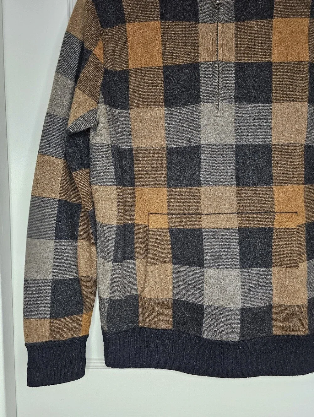 J. Crew Merino Wool Plaid Half-Zip Hoodie Sweater